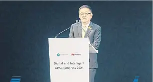  ?? ?? Mr Prasert delivers a keynote speech at Huawei’s Digital and Intelligen­ce APAC Congress 2024 in Thailand yesterday.