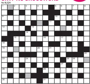  ??  ?? FOR your chance to win, solve the crossword to reveal the word reading down the shaded boxes. HOW TO ENTER: Call 0901 293 6233 and leave today’s answer and your details, or TEXT 65700 with the word CRYPTIC, your answer and your name. Texts and calls cost £1 plus standard network charges. Or enter by post by sending completed crossword to Daily Mail Prize Crossword 16,524, PO Box 28, Colchester, Essex CO2 8GF. Please include your name and address. One weekly winner chosen from all correct daily entries received between 00.01 Monday and 23.59 Friday. Postal entries must be date-stamped no later than the following day to qualify. Calls/texts must be received by 23.59; answers change at 00.01. UK residents aged 18+, exc NI. Terms apply, see Page 56.