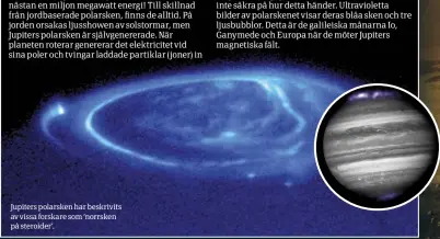  ??  ?? Jupiters polarsken har beskrivits av vissa forskare som ‘norrsken på steroider’.