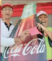  ??  ?? ABI event manager Kas Naidoo with the winner of the Win Coke for a Year competitio­n, Siziwe Mathebula.