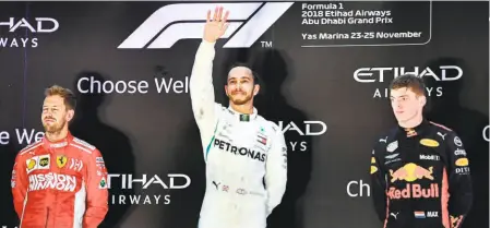  ?? AFP ?? A fitting end: Having Lewis Hamilton, Sebastian Vettel and Max Verstappen on the podium was a nice way to end the season as I do think that they will be the three main title contenders next year.