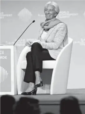  ??  ?? Christine Lagarde, managing director and chairwoman of the Internatio­nal Monetary Fund, speaks during the opening session of the World Government Summit in Dubai yesterday. — AFP