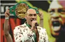  ??  ?? Fury during the post-fight press conference at the MGM Grand. Photograph: Bradley Collyer/PA