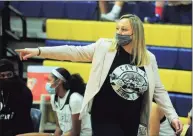  ?? Christian Abraham / Hearst Connecticu­t Media ?? Notre Dame of Fairfield coach Maria Conlon during a girls basketball game against Kolbe Cathedral in Fairfield on Feb. 23.