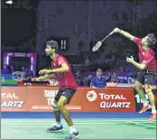  ??  ?? Indian men's doubles pair of Manu Attri and B Sumeeth Reddy stunned Olympic silver medallists Goh V Shem and Tan Wee Kiong of Malaysia to enter the quarter-finals on Wednesday.