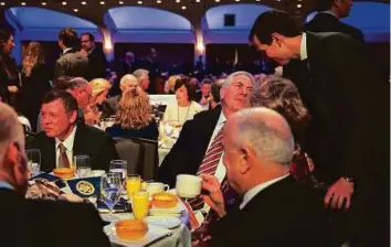  ?? New York Times ?? From left: King Abdullah II of Jordan, Secretary of State Rex Tillerson, and Jared Kushner, a senior adviser to the president, at the National Prayer Breakfast in Washington.