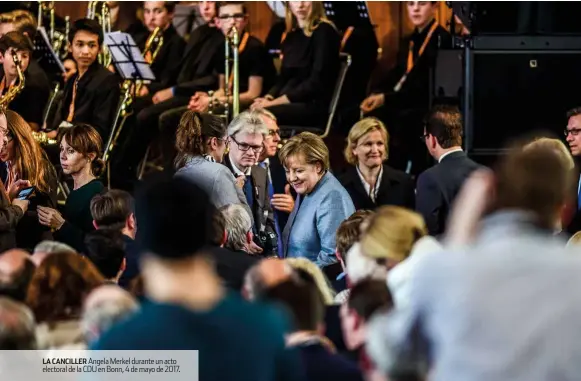  ??  ?? la canciller angela Merkel durante un acto electoral de la CDU en Bonn, 4 de mayo de 2017.