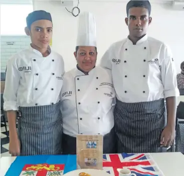  ?? Photo: Arti Sharma ?? From left: Fiji Airways/ Outrigger Fiji School Culinary Team members (from left), Ratu Ovini Bokini, Outrigger chef, Priya Darshani and Yash Singh.