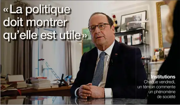  ??  ?? François Hollande, qui publie Leur république, écrit à l’attention des jeunes citoyens, nous a reçus dans son bureau parisien, rue de Rivoli, jeudi.
