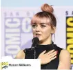  ??  ?? Maisie Williams, who starred as Arya Stark on “Game of Thrones,” speaks during the panel event.