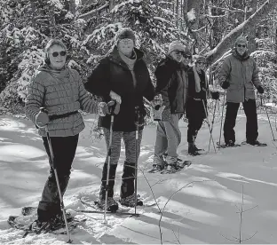  ?? LISA McKENZIE ?? The Wolfville and Area Newcomers Club has no fewer than 13 special interest groups that pursue a range of activities. Here, members of the hiking, biking and snowshoein­g group enjoy a winter adventure. From left: Ruth Bruins, Helen Harper, John Burka, Mark Hughes, Jesslyn Munro and Gordon Joice.