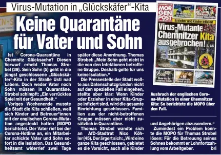  ??  ?? Ausbruch der englischen Corona-Mutation in einer Chemnitzer Kita: So berichtete die MOPO über den Fall.