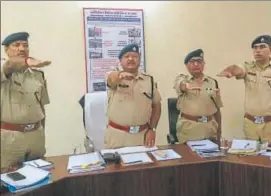  ??  ?? A crime review meeting started with recital of national anthem in Barmer on Saturday.
HT PHOTO