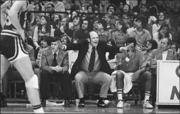  ?? William Smith
The Associated Press ?? Former University of Maryland basketball coach Charles “Lefty” Driesell shouts to his team as it plays Duke University in a 1974 game. Driesell died Saturday at 92.