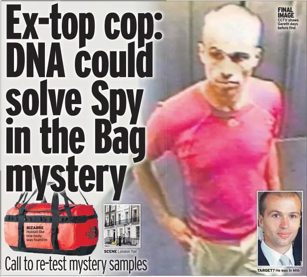  ??  ?? BIZARRE Holdall like one body was found in
SCENE London flat
FINAL IMAGE CCTV shows Gareth days before find
TARGET? He was in MI6