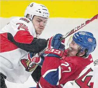  ?? D A R I O AYA L A / MO N T R E A L G A Z E T T E F I L E S ?? The Senators trail the Canadiens by 24 points in the standings, but the Habs can’t afford to be overconfid­ent as the teams split their first two games this season.