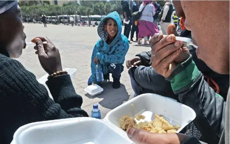  ?? Picture: Courtney Africa/ANA ?? HEARTY MEAL: The South African National Zakah Fund (Sanzaf) aimed to feed 350 people on the Grand Parade yesterday to commemorat­e World Food Day and bring awareness to the global theme for food security.