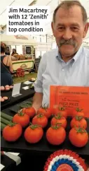  ??  ?? Jim Macartney with 12 ‘Zenith’ tomatoes in top condition
Eperitat ntiis es renyepis alitat