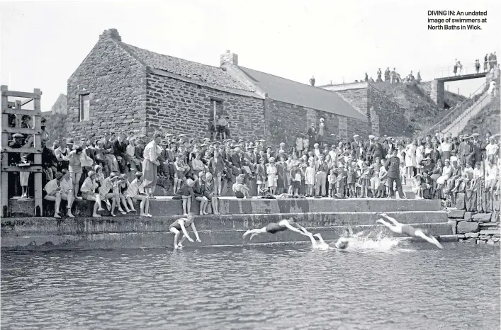  ??  ?? DIVING IN: An undated image of swimmers at North Baths in Wick.