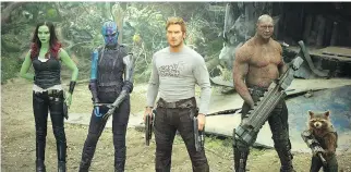  ?? PHOTO: DISNEY-MARVEL ?? Zoe Saldana, left, and Karen Gillan are back with the rest of the gang — Chris Pratt, Dave Bautista and Rocket Raccoon, voiced by Bradley Cooper — in Guardians of the Galaxy Vol. 2.