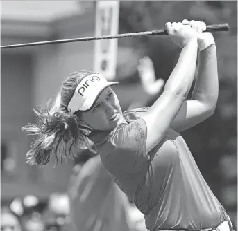  ?? KURT STEISS/THE ASSOCIATED PRESS ?? Brooke Henderson fired a 5-under-par 66 on Friday for a share of the lead at the LPGA Marathon Classic in Sylvania, Ohio. She’s tied with Sweden’s Caroline Hedwall atop the leaderboar­d.