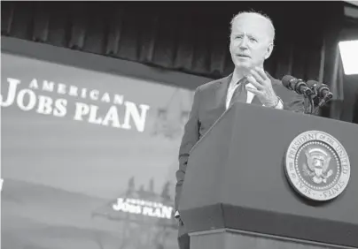  ?? EVAN VUCCI/AP ?? President Joe Biden speaks about the American Jobs Plan on Wednesday in Washington.