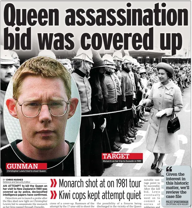  ??  ?? Christophe­r Lewis tried to shoot Queen Monarch on her trip to Dunedin in 1981