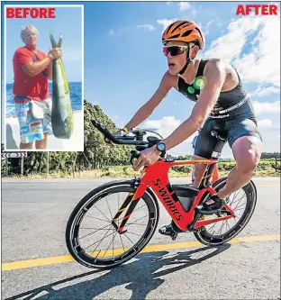  ??  ?? HARD ROAD: Travis McGrath has lost 38kg since he took up training for triathlons, and winning them too AFTER