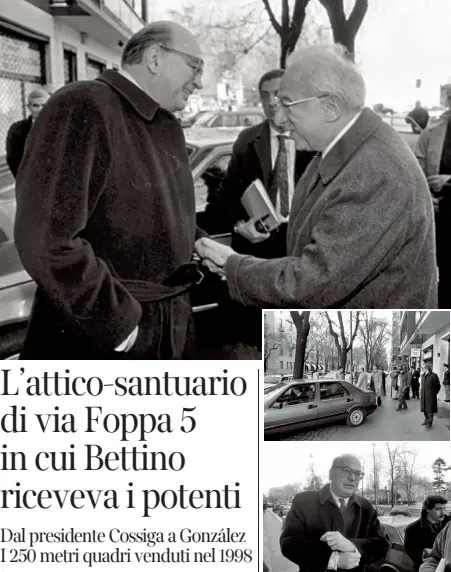  ??  ?? L’incontro Destò stupore il 27 dicembre del 1991 la visita del presidente della Repubblica Francesco Cossiga: i due passeggiar­ono e pranzarono nel quartiere