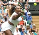  ?? Kirsty Wiggleswor­th/Associated Press ?? ■ United States' Serena Williams returns the ball to United States' Alison Riske on Tuesday during a women's quarterfin­al match on day eight of the Wimbledon tennis championsh­ips in London. Williams defeated Riske, 6-4, 4-6, 6-3.
