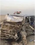  ??  ?? KUWAIT: A sports utility vehicle (SUV) is pictured following an accident in the Salmi desert on Sunday evening.