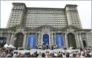  ?? ASSOCIATED PRESS FILE PHOTO ?? Ford Motor Co., Executive Chairman Bill Ford addresses attendees outside the Michigan Central Train Depot, in Detroit.
