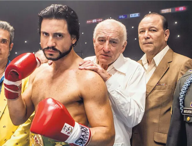  ?? COURTESY OF THE WEINSTEIN CO. ?? From left, Edgar Ramirez, Robert De Niro and Ruben Blades in a scene from “Hands of Stone.”