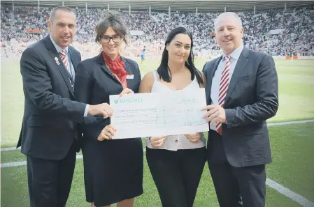  ??  ?? Bradley Lowery’s mum Gemma, second from right, with SAFC’s Dave Moses, Nichola Linsley and Kevin Ball. Left, Bradley Lowery.