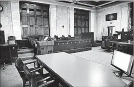  ??  ?? The prosecutin­g attorney desk and jury box area.