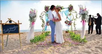  ??  ?? Trevor and Bernie got married on the beach in Sri Lanka in April.