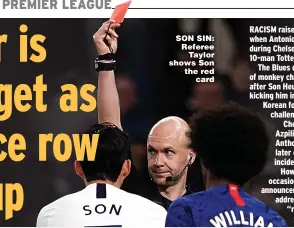  ??  ?? SON SIN: Referee Taylor shows Son the red card
