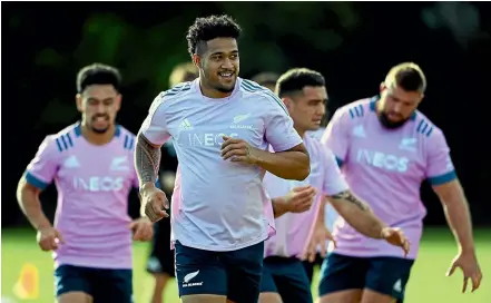  ?? GETTY IMAGES ?? Leicester Fainga’anuku, centre, is looking forward to his All Blacks debut against Ireland tomorrow.