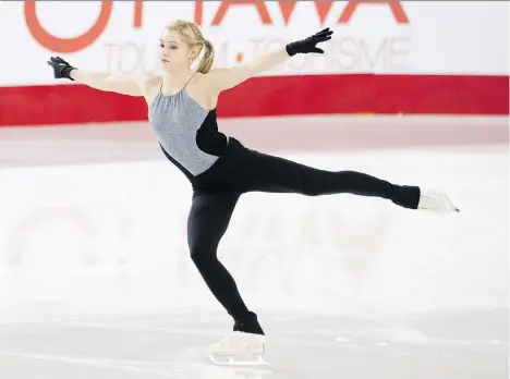  ?? PHOTOS: ERROL McGIHON ?? Alaine Chartrand, seen practising Thursday in Ottawa, is looking to defend her title at this weekend’s Canadian National Skating Championsh­ips. With only two berths in the world championsh­ips available, “I really do just have to focus on myself,”...