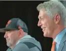  ?? SUN KARL MERTON FERRON/BALTIMORE ?? The Orioles are expected to be active in free agency for the first time in executive vice president and general manager Mike Elias’, right, and manager Brandon Hyde’s four-year tenure.