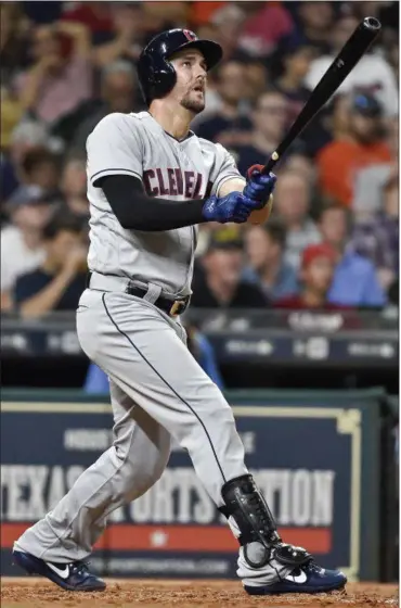  ?? ERIC CHRISTIAN SMITH — ASSOCIATED PRESS ?? Lonnie Chisenhall watches his solo home run off Astros starting pitcher Charlie Morton during the sixth inning.