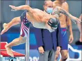  ?? GETTY IMAGES ?? American Caeleb Dressel during the men's 4x100m freestyle relay final at the Tokyo Aquatics Centre on Monday.