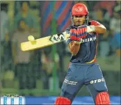  ??  ?? Delhi Daredevils new captain Shreyas Iyer plays a shot during their IPL Twenty20 match against Kolkata Knight Riders.