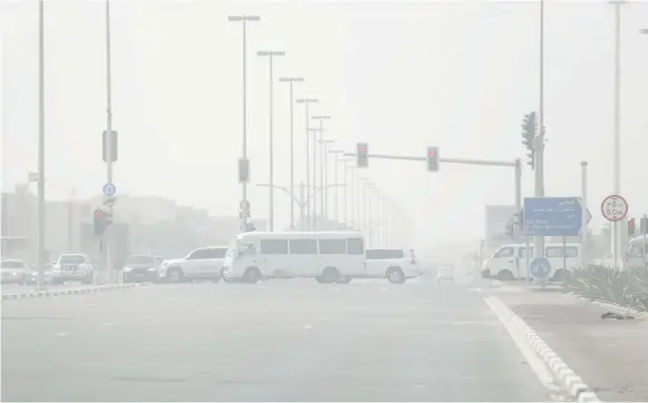  ?? Victor Besa / The National ?? A sandstorm in Khalifa City, Abu Dhabi, yesterday. Higher humidity is forecast, with recent strong winds expected to drift south