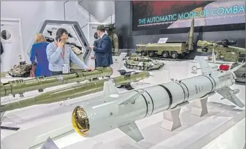  ?? Photograph­s by Ryan Lim AFP/Getty Images ?? DESPITE internatio­nal sanctions, Russia was represente­d at last week’s arms fair in the United Arab Emirates. Above, guided missiles at Moscow’s pavilion, which included examples of weapons deployed in Ukraine.