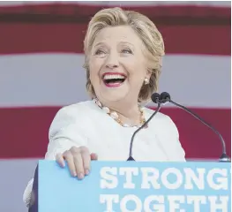  ?? AP PHOTO ?? ON THE STUMP: Democratic presidenti­al nominee Hillary Clinton pauses while speaking at a rally at Pasco-Hernando State College in Dade City, Fla., yesterday.