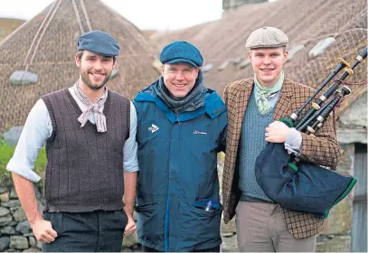  ?? ?? Author and STV newsreader John MacKay (centre) asked only that his son played bagpipes in the film!