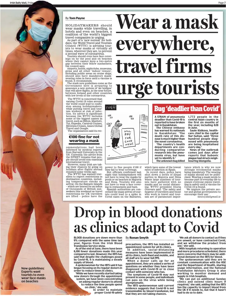  ??  ?? news@dailymail.ie New guidelines: Experts want tourists to even wear face masks on beaches