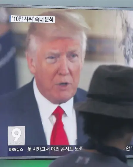  ?? FOTO: AHN YOUNG-JOON, AP, NTB SCANPIX ?? INGEN GOD KJEMI: Kim Jong-un sier Donald Trump vil «betale dyrt» for truslene sine.