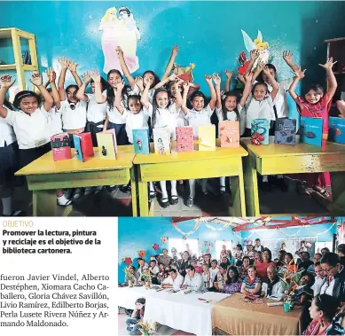  ?? FOTOS: JIMMY ARGUETA ?? Promover la lectura, pintura y reciclaje es el objetivo de la biblioteca cartonera. OBJETIVO Padres de familia, estudiante­s de la escuela, docentes y poetas hondureños dijeron presente en la apertura de la Biblioteca Cartonera Livio Ramírez.